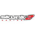 Skunk2 Racing logo as seen on Racewerks: a bold, black and white design showcasing the iconic Skunk2 skunk silhouette against a backdrop of racing checkered flags, emphasizing speed, performance, and automotive tuning expertise.