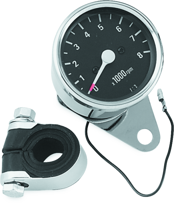 Bikers Choice Big Twin & XL Mechanical Custom Mini Tachometer Black Face 8000 Rpm 2 1/2 Inch