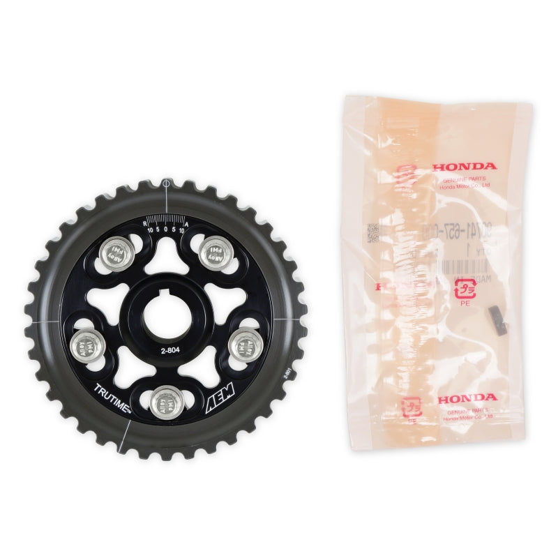 AEM 96-00 Honda Civic / 96-97 Honda Del Sol D16 Black Tru-Time Cam Gear — Photo - out of package