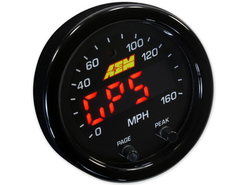 AEM X-Series 0-160 MPH Black Bezel w/ Black Face GPS Speedometer Gauge — Photo - out of package