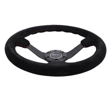 Load image into Gallery viewer, NRG Reinforced Steering Wheel (350mm / 3in. Deep) Blk Suede/Red BBall Stitch w/5mm Matte Blk Spokes