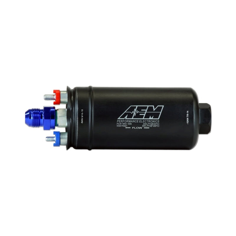 AEM 400LPH High Pressure Fuel Pump -6AN Female Out, -10AN Female In — Photo - out of package