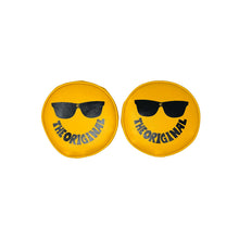 Load image into Gallery viewer, KC HiLiTES Retro 6in Round Yellow Vinyl Light Cover w/ Black KC Sunglasses Logo