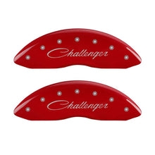 Load image into Gallery viewer, MGP 4 Caliper Covers Engraved Front &amp; Rear Cursive/Challenger Red finish silver ch