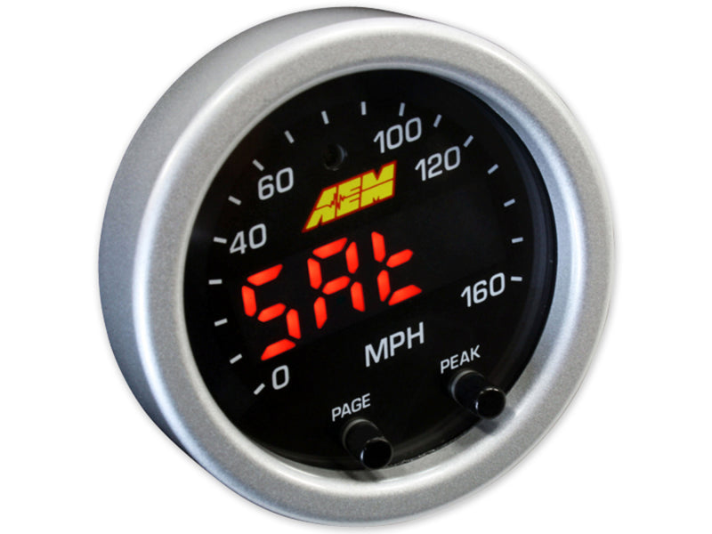 AEM X-Series 0-160 MPH Black Bezel w/ Black Face GPS Speedometer Gauge — Photo - out of package