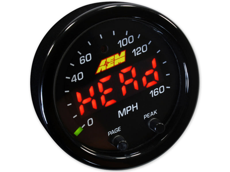 AEM X-Series 0-160 MPH Black Bezel w/ Black Face GPS Speedometer Gauge — Photo - out of package