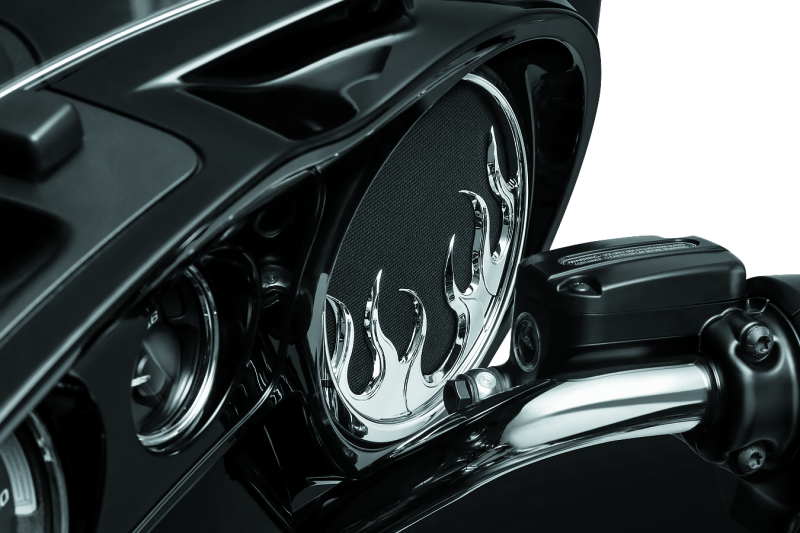 Kuryakyn Flame Speaker Grills For 14-Up Touring Models Chrome