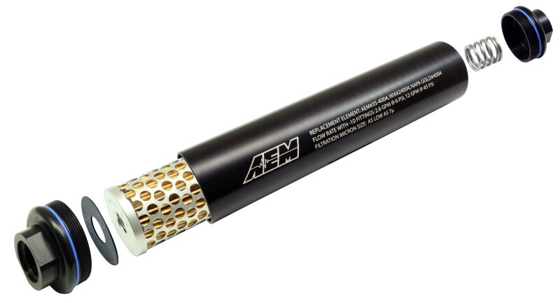 AEM Universal High Flow -10 AN Inline Black Fuel Filter — Photo - out of package