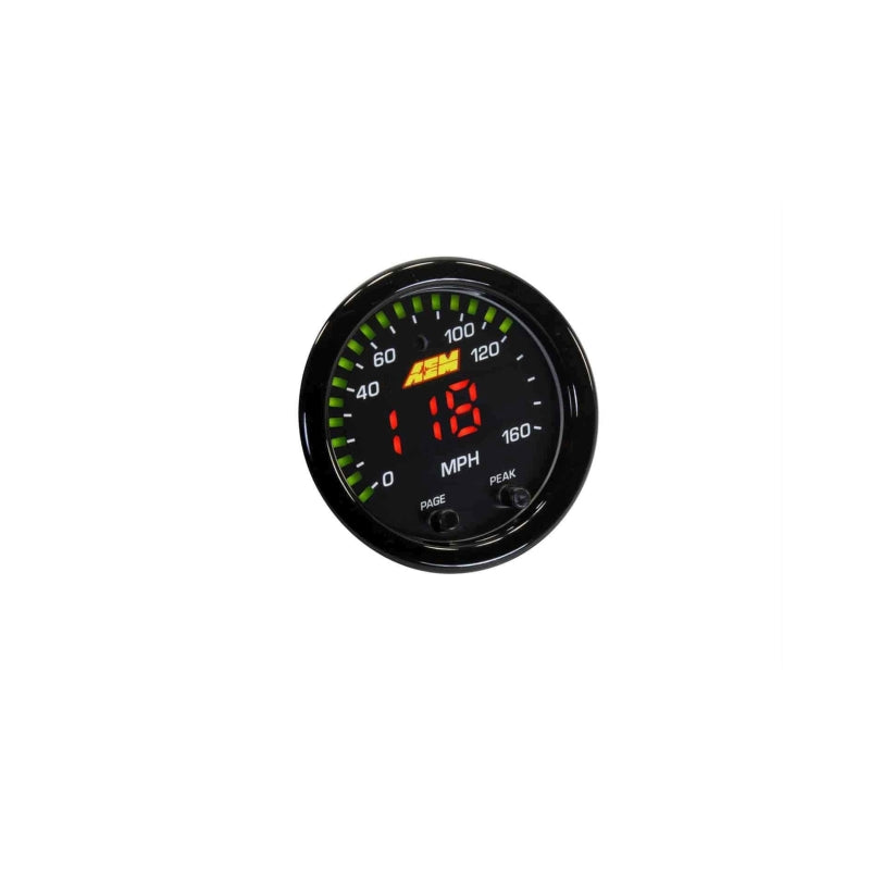 AEM X-Series 0-160 MPH Black Bezel w/ Black Face GPS Speedometer Gauge — Photo - out of package