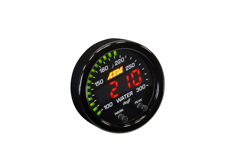 AEM X-Series Temperature 100-300F Gauge Kit (ONLY Black Bezel and Water Temp. Faceplate) — Photo - out of package