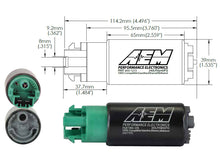 Load image into Gallery viewer, AEM 340LPH 65mm Fuel Pump Kit w/ Mounting Hooks - Ethanol Compatible — Technical Drawing
