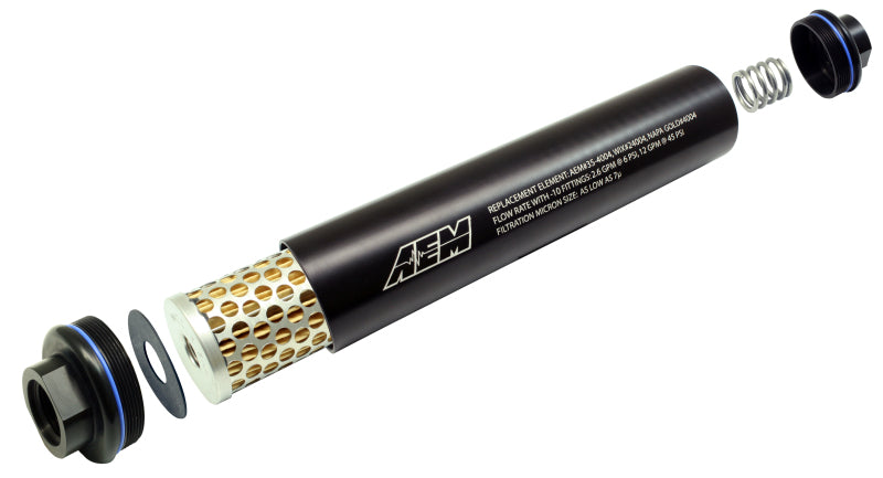 AEM Universal High Flow -10 AN Inline Black Fuel Filter — Photo - out of package