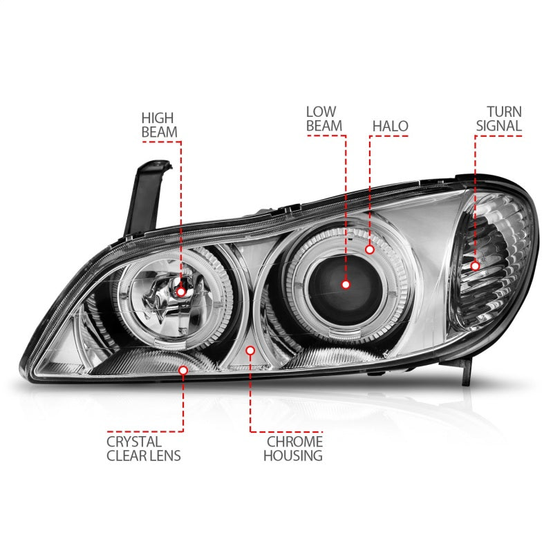 ANZO 2000-2004 Infiniti I30 Projector Headlights w/ Halo Chrome