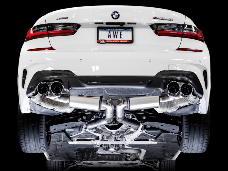 AWE Tuning 2019+ BMW M340i (G20) Non-Resonated Touring Edition Exhaust - Quad Chrome Silver Tips