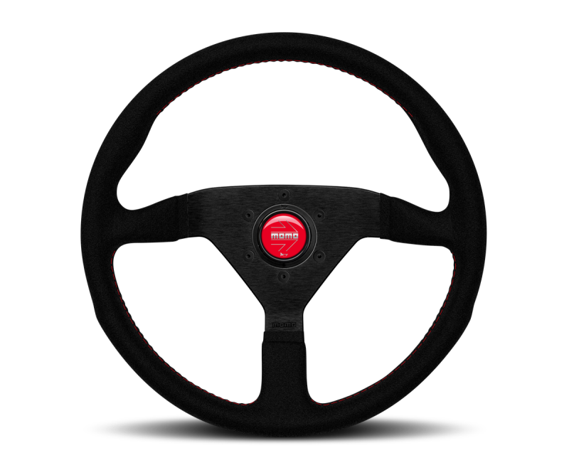 Momo Montecarlo Alcantara Steering Wheel 320 mm - Black/Red Stitch/Black Spokes