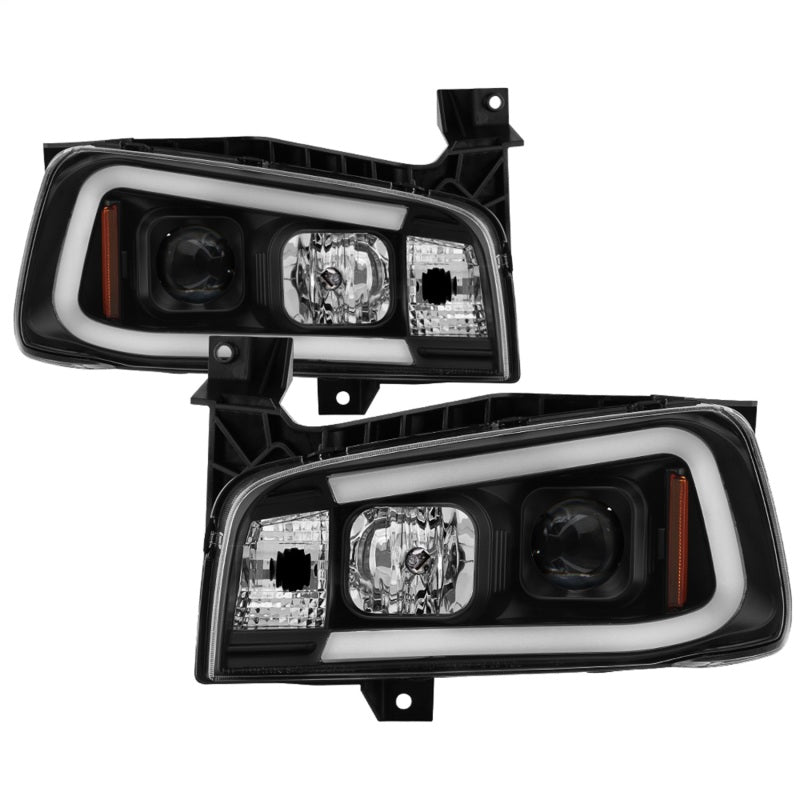 Spyder Dodge Charger 06-10 Projector Headlights - LED Light Bar - Black PRO-YD-DCH05V2-LB-BK