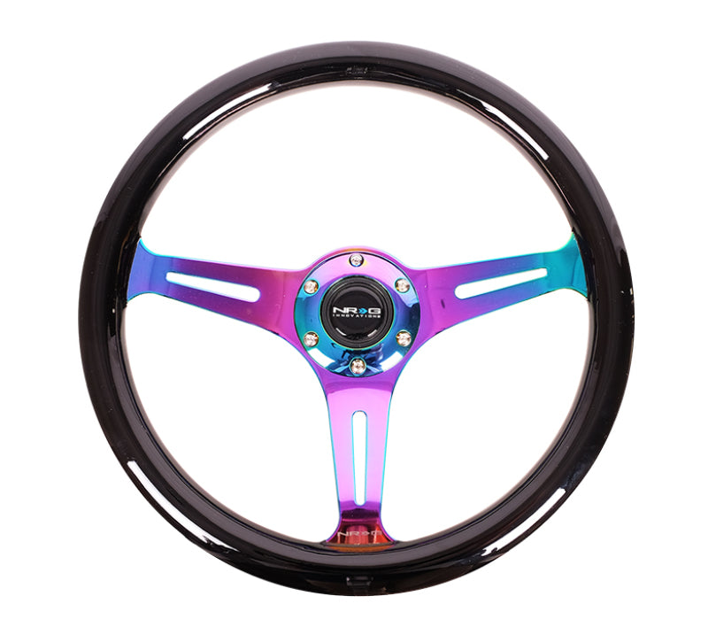 NRG Classic Wood Grain Steering Wheel (350mm) Black Paint Grip w/Neochrome 3-Spoke Center