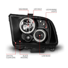 Load image into Gallery viewer, ANZO 2005-2009 Ford Mustang Projector Headlights w/ Halo Black