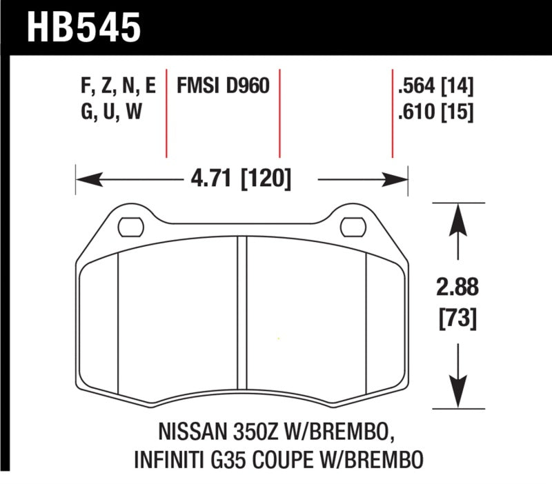 Hawk 03-07 G35/350z w/ Brembo HP+ Street Front Brake Pads