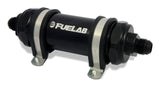 Fuelab 828 In-Line Fuel Filter Long -6AN In/Out 6 Micron Fiberglass - Black