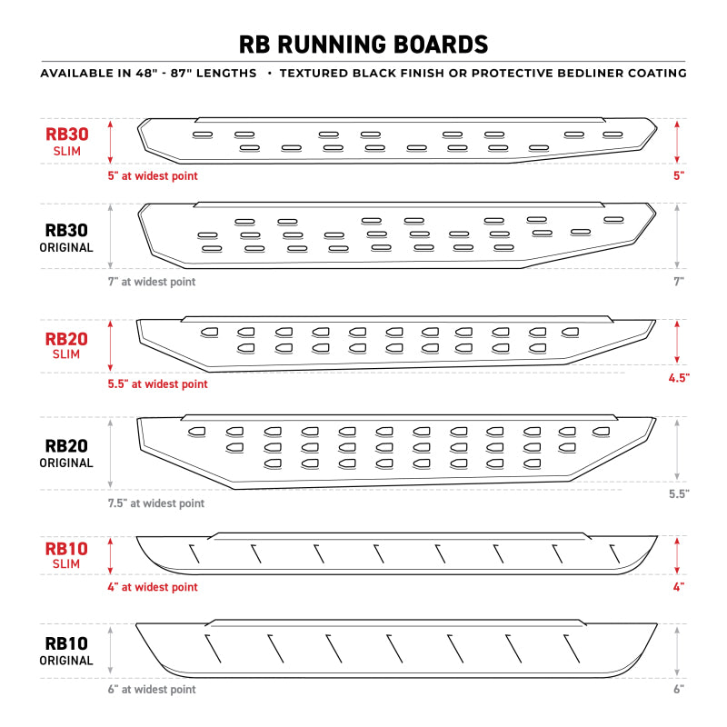 Go Rhino RB20 Slim Running Boards - Universal 87in. - Tex. Blk