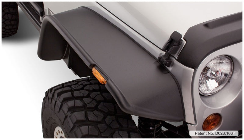 Bushwacker 07-18 Jeep Wrangler Flat Style Flares 4pc Fits 2-Door Sport Utility Only - Black