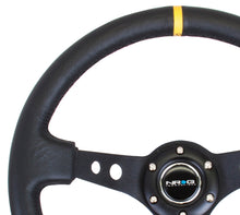 Load image into Gallery viewer, NRG Reinforced Steering Wheel (350mm / 3in. Deep) Blk Leather w/Blk Cutout Spoke/Yellow Center Mark