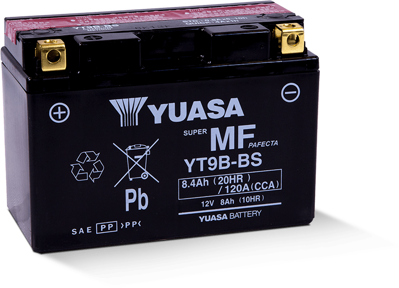 Yuasa YT9B-BS Maintenance Free 12-Volt AGM Battery w/Bottle