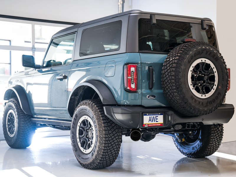 AWE Tuning 2021+ Ford Bronco 0FG Single Rear Exit Exhaust w/Diamond Black Tip & Bash Guard