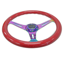 Load image into Gallery viewer, NRG Classic Wood Grain Steering Wheel (350mm) Red Grip w/Neochrome 3-Spoke Center