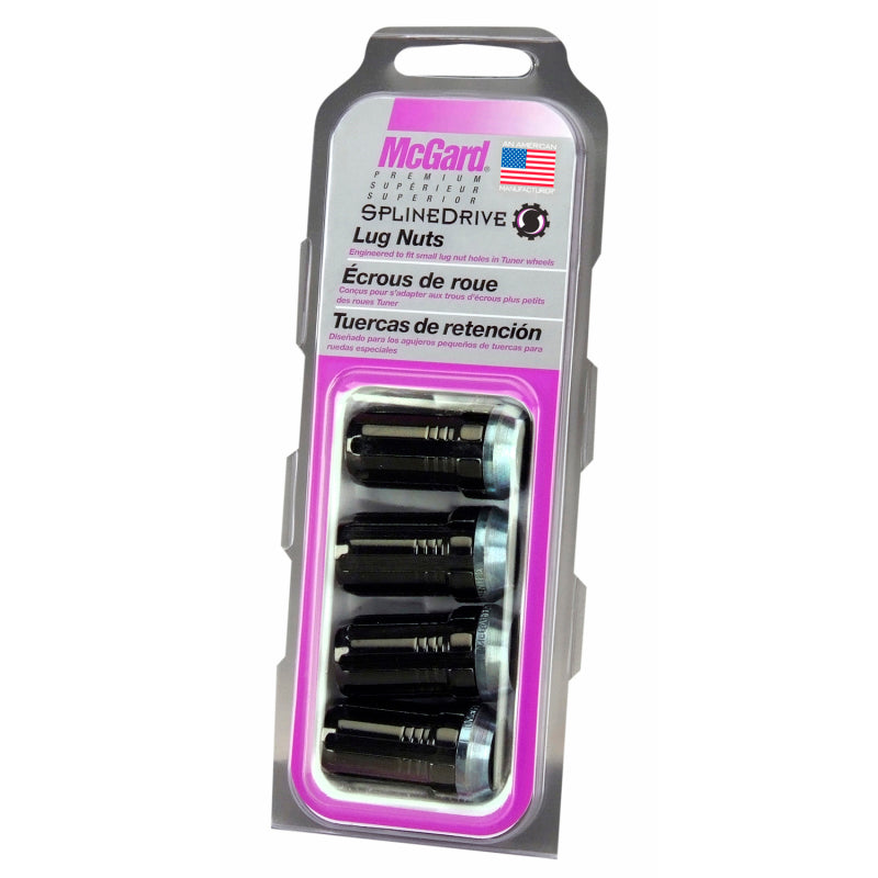 McGard SplineDrive Lug Nut (Cone Seat) M14X1.5 / 1.935in. Length (4-Pack) - Black (Req. Tool)