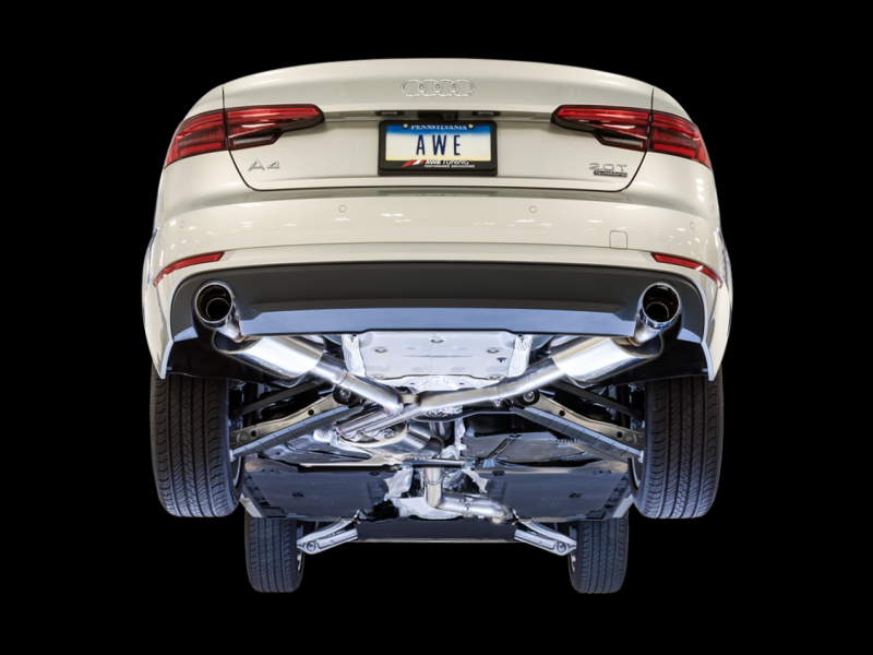 AWE Tuning Audi B9 A4 Touring Edition Exhaust Dual Outlet - Chrome Silver Tips (Includes DP)