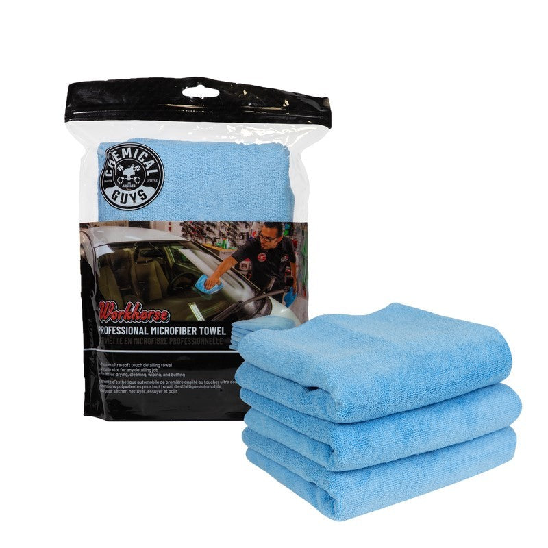 Chemical Guys Workhorse Professional Microfiber Towel - 16in x 16in - Blue - 3 Pack