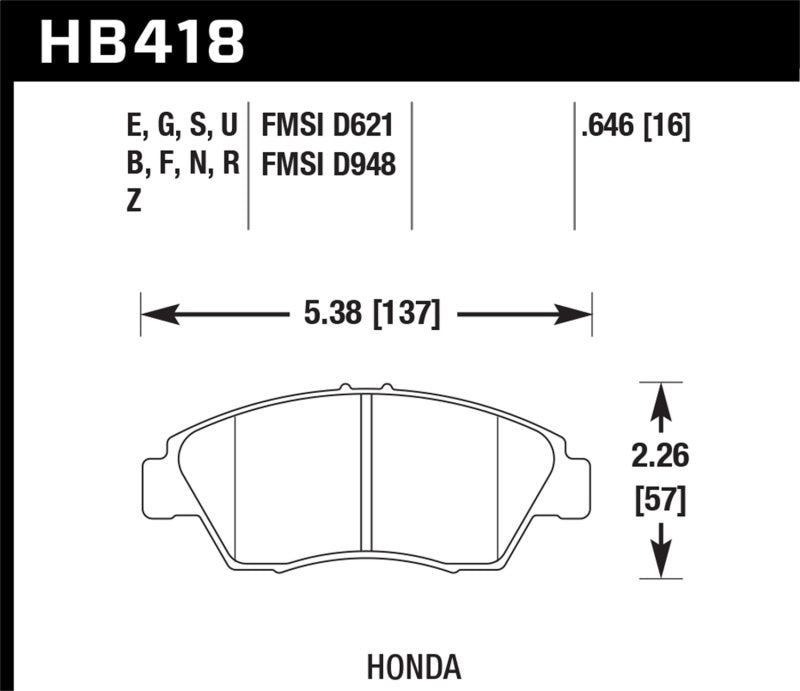 Hawk 02-06 RSX (non-S) Front / 03-09 Civic Hybrid / 04-05 Civic Si Front Blue 9012 Race Brake Pads