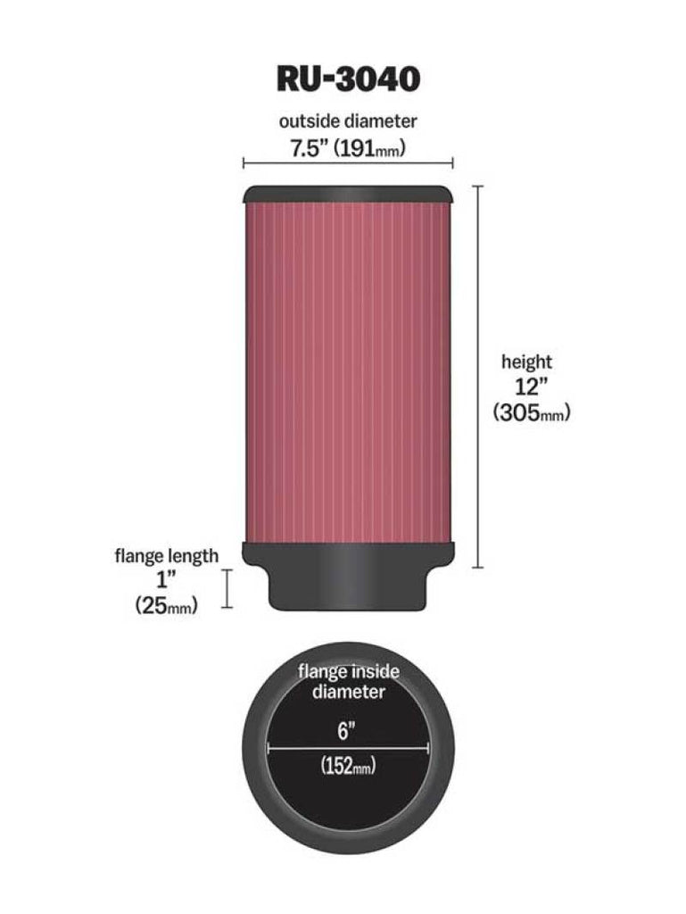 K&N Universal Rubber Filter 6in ID 7.5in OD 12in H